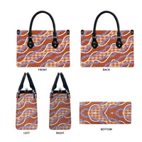 Orange Hawaii Palaka Honohono Pikake Leather Bag Hawaiian Orchid Lei Polynesian Pattern - Polynesian Pride