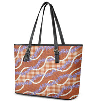 Orange Hawaii Palaka Honohono Pikake Leather Tote Bag Hawaiian Orchid Lei Polynesian Pattern - Polynesian Pride