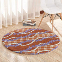 Orange Hawaii Palaka Honohono Pikake Round Carpet Hawaiian Orchid Lei Polynesian Pattern - Polynesian Pride