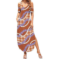 Orange Hawaii Palaka Honohono Pikake Summer Maxi Dress Hawaiian Orchid Lei Polynesian Pattern - Polynesian Pride