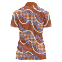 Orange Hawaii Palaka Honohono Pikake Women Polo Shirt Hawaiian Orchid Lei Polynesian Pattern - Polynesian Pride