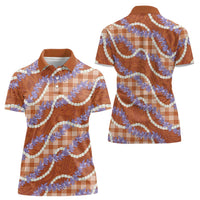 Orange Hawaii Palaka Honohono Pikake Women Polo Shirt Hawaiian Orchid Lei Polynesian Pattern - Polynesian Pride