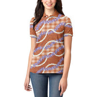 Orange Hawaii Palaka Honohono Pikake Women Polo Shirt Hawaiian Orchid Lei Polynesian Pattern - Polynesian Pride