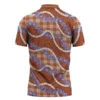 Orange Hawaii Palaka Honohono Pikake Zipper Polo Shirt Hawaiian Orchid Lei Polynesian Pattern - Polynesian Pride