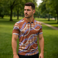 Orange Hawaii Palaka Honohono Pikake Zipper Polo Shirt Hawaiian Orchid Lei Polynesian Pattern - Polynesian Pride