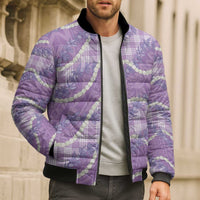 Purple Hawaii Palaka Honohono Pikake Bomber Puffer Jacket Hawaiian Orchid Lei Polynesian Pattern - Polynesian Pride