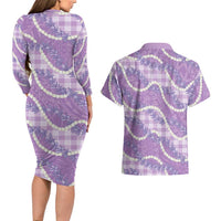 Purple Hawaii Palaka Honohono Pikake Couples Matching Long Sleeve Bodycon Dress and Hawaiian Shirt Hawaiian Orchid Lei Polynesian Pattern LT14 - Polynesian Pride