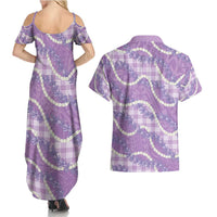 Purple Hawaii Palaka Honohono Pikake Couples Matching Summer Maxi Dress and Hawaiian Shirt Hawaiian Orchid Lei Polynesian Pattern LT14 - Polynesian Pride