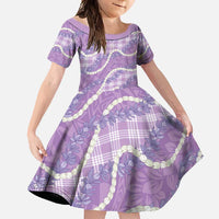 Purple Hawaii Palaka Honohono Pikake Family Matching Long Sleeve Bodycon Dress and Hawaiian Shirt Hawaiian Orchid Lei Polynesian Pattern LT14 Daughter's Dress Purple - Polynesian Pride