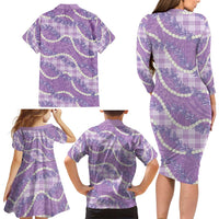 Purple Hawaii Palaka Honohono Pikake Family Matching Long Sleeve Bodycon Dress and Hawaiian Shirt Hawaiian Orchid Lei Polynesian Pattern LT14 - Polynesian Pride