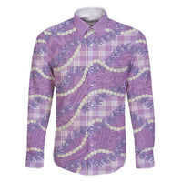 Purple Hawaii Palaka Honohono Pikake Family Matching Long Sleeve Bodycon Dress and Hawaiian Shirt Hawaiian Orchid Lei Polynesian Pattern LT14 Dad's Shirt - Long Sleeve Purple - Polynesian Pride