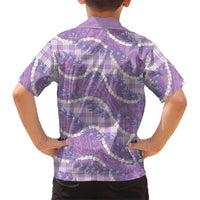 Purple Hawaii Palaka Honohono Pikake Family Matching Off The Shoulder Long Sleeve Dress and Hawaiian Shirt Hawaiian Orchid Lei Polynesian Pattern LT14 - Polynesian Pride