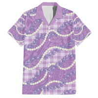 Purple Hawaii Palaka Honohono Pikake Family Matching Off The Shoulder Long Sleeve Dress and Hawaiian Shirt Hawaiian Orchid Lei Polynesian Pattern - Polynesian Pride