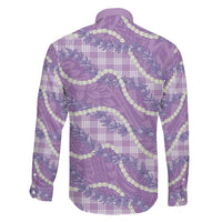 Purple Hawaii Palaka Honohono Pikake Family Matching Off The Shoulder Long Sleeve Dress and Hawaiian Shirt Hawaiian Orchid Lei Polynesian Pattern LT14 - Polynesian Pride