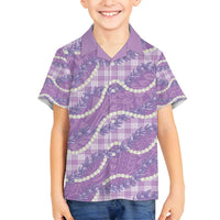 Purple Hawaii Palaka Honohono Pikake Family Matching Off Shoulder Maxi Dress and Hawaiian Shirt Hawaiian Orchid Lei Polynesian Pattern LT14 - Polynesian Pride