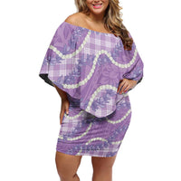 Purple Hawaii Palaka Honohono Pikake Family Matching Off Shoulder Short Dress and Hawaiian Shirt Hawaiian Orchid Lei Polynesian Pattern - Polynesian Pride