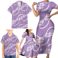 Purple Hawaii Palaka Honohono Pikake Family Matching Short Sleeve Bodycon Dress and Hawaiian Shirt Hawaiian Orchid Lei Polynesian Pattern LT14 - Polynesian Pride