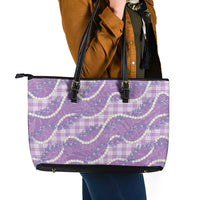 Purple Hawaii Palaka Honohono Pikake Leather Tote Bag Hawaiian Orchid Lei Polynesian Pattern - Polynesian Pride