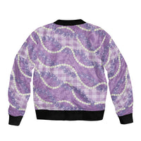 Purple Hawaii Palaka Honohono Pikake Sleeve Zip Bomber Jacket Hawaiian Orchid Lei Polynesian Pattern - Polynesian Pride