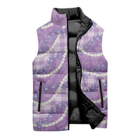 Purple Hawaii Palaka Honohono Pikake Sleeveless Puffer Jacket Hawaiian Orchid Lei Polynesian Pattern - Polynesian Pride