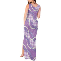 Purple Hawaii Palaka Honohono Pikake Tank Maxi Dress Hawaiian Orchid Lei Polynesian Pattern - Polynesian Pride