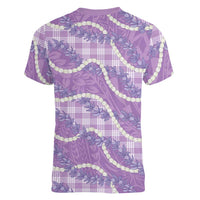 Purple Hawaii Palaka Honohono Pikake Women V-Neck T-Shirt Hawaiian Orchid Lei Polynesian Pattern LT14 - Polynesian Pride