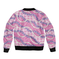 Pink Hawaii Palaka Honohono Pikake Bomber Jacket Hawaiian Orchid Lei Polynesian Pattern - Polynesian Pride