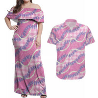 Pink Hawaii Palaka Honohono Pikake Couples Matching Off Shoulder Maxi Dress and Hawaiian Shirt Hawaiian Orchid Lei Polynesian Pattern LT14 Pink - Polynesian Pride