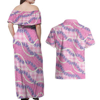 Pink Hawaii Palaka Honohono Pikake Couples Matching Off Shoulder Maxi Dress and Hawaiian Shirt Hawaiian Orchid Lei Polynesian Pattern LT14 - Polynesian Pride
