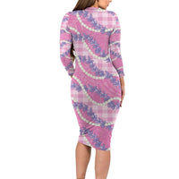 Pink Hawaii Palaka Honohono Pikake Family Matching Long Sleeve Bodycon Dress and Hawaiian Shirt Hawaiian Orchid Lei Polynesian Pattern LT14 - Polynesian Pride