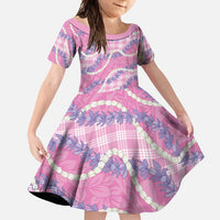 Pink Hawaii Palaka Honohono Pikake Family Matching Mermaid Dress and Hawaiian Shirt Hawaiian Orchid Lei Polynesian Pattern LT14 Daughter's Dress Pink - Polynesian Pride