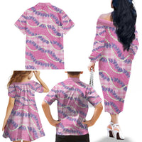 Pink Hawaii Palaka Honohono Pikake Family Matching Off The Shoulder Long Sleeve Dress and Hawaiian Shirt Hawaiian Orchid Lei Polynesian Pattern - Polynesian Pride