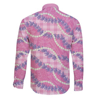 Pink Hawaii Palaka Honohono Pikake Family Matching Off The Shoulder Long Sleeve Dress and Hawaiian Shirt Hawaiian Orchid Lei Polynesian Pattern LT14 - Polynesian Pride