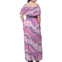 Pink Hawaii Palaka Honohono Pikake Family Matching Off Shoulder Maxi Dress and Hawaiian Shirt Hawaiian Orchid Lei Polynesian Pattern LT14 - Polynesian Pride