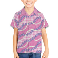 Pink Hawaii Palaka Honohono Pikake Family Matching Off Shoulder Short Dress and Hawaiian Shirt Hawaiian Orchid Lei Polynesian Pattern LT14 - Polynesian Pride