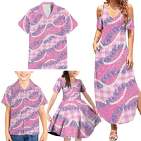 Pink Hawaii Palaka Honohono Pikake Family Matching Summer Maxi Dress and Hawaiian Shirt Hawaiian Orchid Lei Polynesian Pattern LT14 - Polynesian Pride