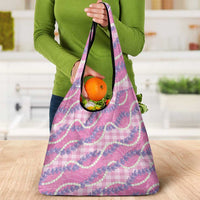 Pink Hawaii Palaka Honohono Pikake Grocery Bag Hawaiian Orchid Lei Polynesian Pattern - Polynesian Pride