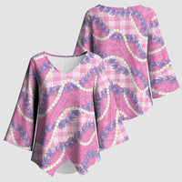 Pink Hawaii Palaka Honohono Pikake Kimono Sleeve Blouse Hawaiian Orchid Lei Polynesian Pattern - Polynesian Pride