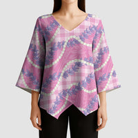 Pink Hawaii Palaka Honohono Pikake Kimono Sleeve Blouse Hawaiian Orchid Lei Polynesian Pattern - Polynesian Pride