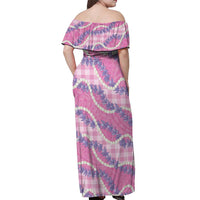 Pink Hawaii Palaka Honohono Pikake Off Shoulder Maxi Dress Hawaiian Orchid Lei Polynesian Pattern - Polynesian Pride