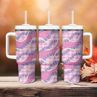 Pink Hawaii Palaka Honohono Pikake Tumbler With Handle Hawaiian Orchid Lei Polynesian Pattern - Polynesian Pride