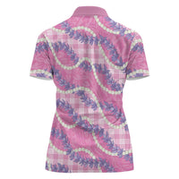 Pink Hawaii Palaka Honohono Pikake Women Polo Shirt Hawaiian Orchid Lei Polynesian Pattern - Polynesian Pride