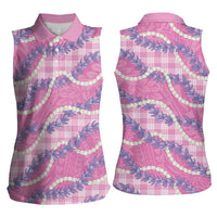 Pink Hawaii Palaka Honohono Pikake Women Sleeveless Polo Shirt Hawaiian Orchid Lei Polynesian Pattern LT14 - Polynesian Pride