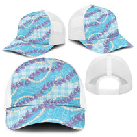 Blue Hawaii Palaka Honohono Pikake Baseball Net Cap Hawaiian Orchid Lei Polynesian Pattern - Polynesian Pride