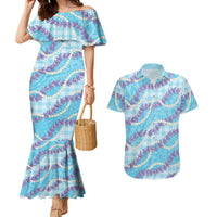 Blue Hawaii Palaka Honohono Pikake Couples Matching Mermaid Dress and Hawaiian Shirt Hawaiian Orchid Lei Polynesian Pattern LT14 Blue - Polynesian Pride