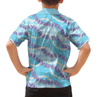 Blue Hawaii Palaka Honohono Pikake Family Matching Long Sleeve Bodycon Dress and Hawaiian Shirt Hawaiian Orchid Lei Polynesian Pattern LT14 - Polynesian Pride