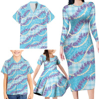 Blue Hawaii Palaka Honohono Pikake Family Matching Long Sleeve Bodycon Dress and Hawaiian Shirt Hawaiian Orchid Lei Polynesian Pattern LT14 - Polynesian Pride