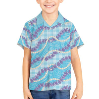 Blue Hawaii Palaka Honohono Pikake Family Matching Long Sleeve Bodycon Dress and Hawaiian Shirt Hawaiian Orchid Lei Polynesian Pattern LT14 - Polynesian Pride