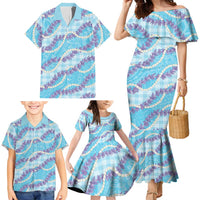 Blue Hawaii Palaka Honohono Pikake Family Matching Mermaid Dress and Hawaiian Shirt Hawaiian Orchid Lei Polynesian Pattern LT14 - Polynesian Pride