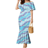 Blue Hawaii Palaka Honohono Pikake Family Matching Mermaid Dress and Hawaiian Shirt Hawaiian Orchid Lei Polynesian Pattern - Polynesian Pride